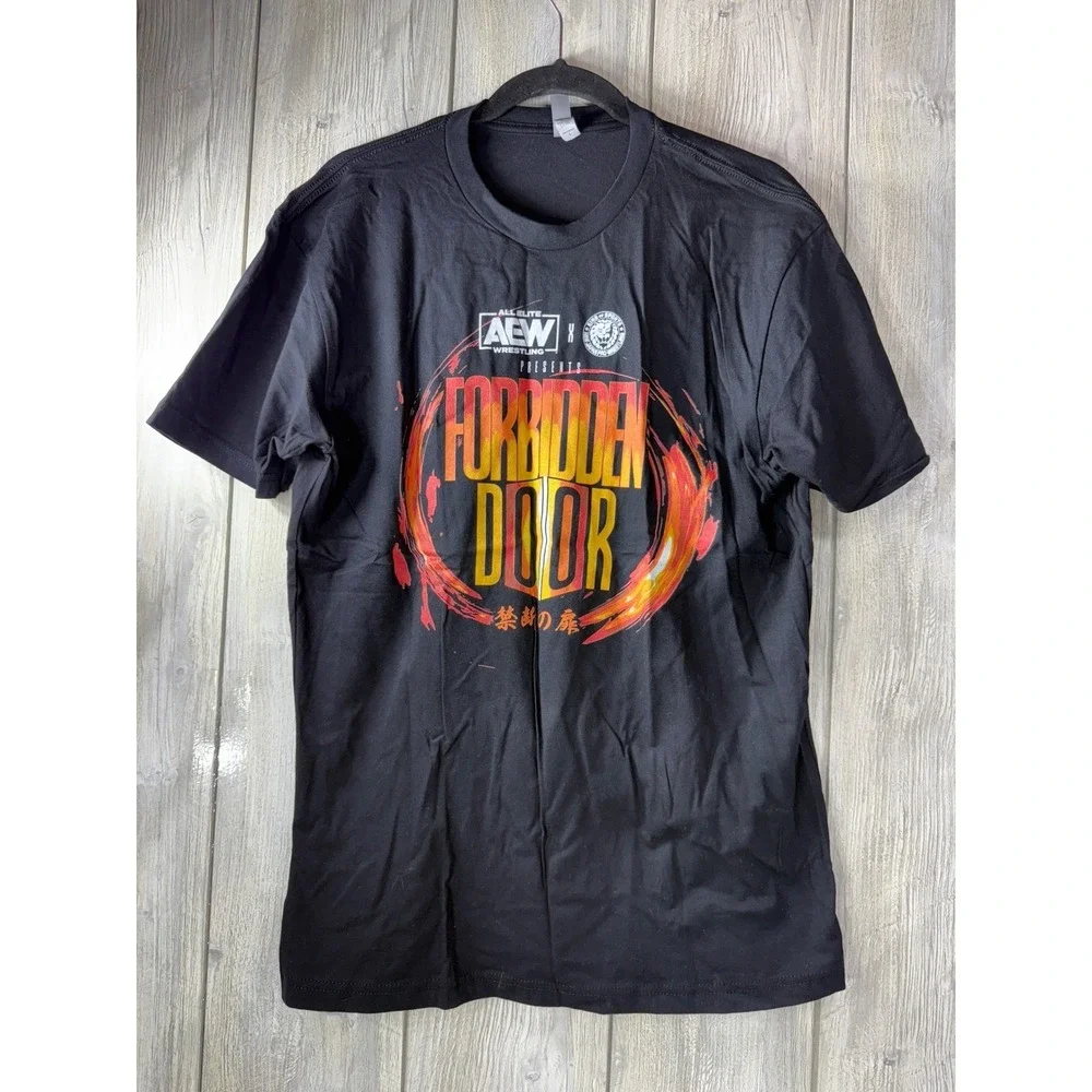AEW x NJPW Forbidden Door Wrestling T-Shirt Mens Large Black Graphic Tee
